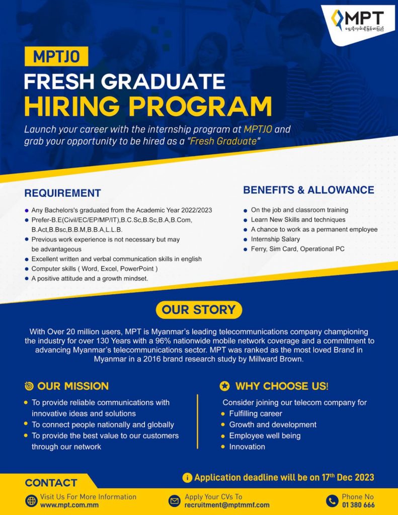 MPT Brings Fresh Graduates in Myanmar Valuable Opportunities to Gain Workplace Experience