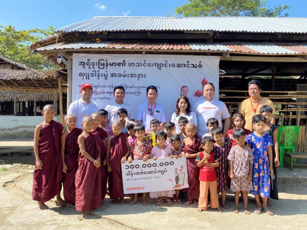 Ooredoo Myanmar Donates 100 Million Kyats to Build New School Building at Monastic Education School in Sin Kwin Village, Bogale Township